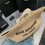 Saint Laurent Rive Gauche Supple Tote Bag In Raffia Crochet Apricot